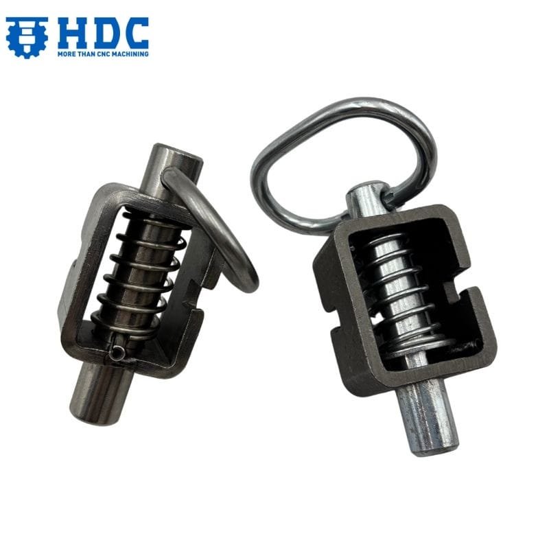 weld on spring latch lock assembly with heat treated pin for trailer gate 01