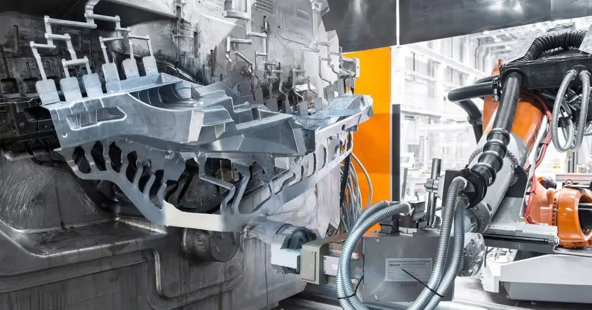 a die casting machine is casting a complex frame