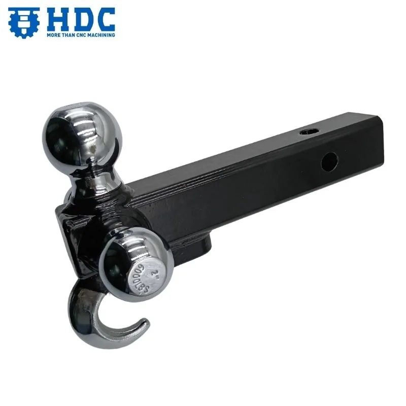 Enganche de remolque de acero con triple bola y gancho para 2 tubos receptores 01