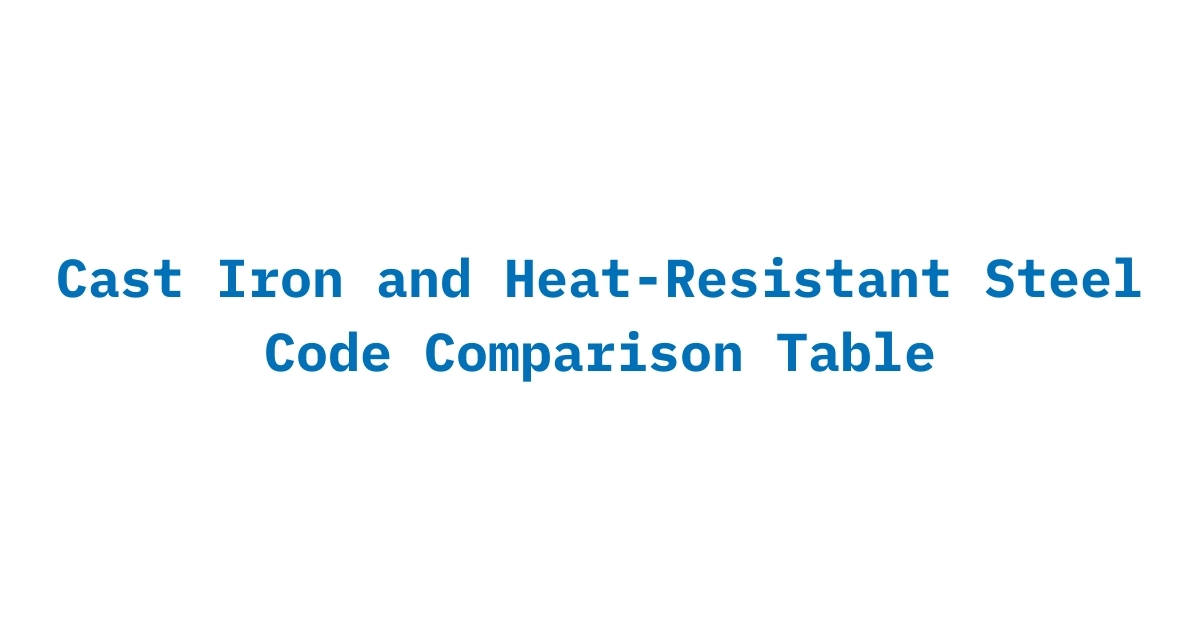 cast iron and heat resistant steel code comparison table