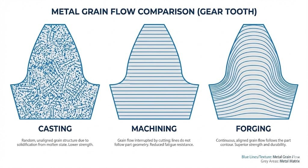 metal grain flow comparsion in gear tooth
