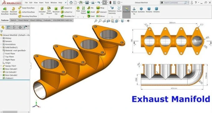 exhaust manifold design in 3d